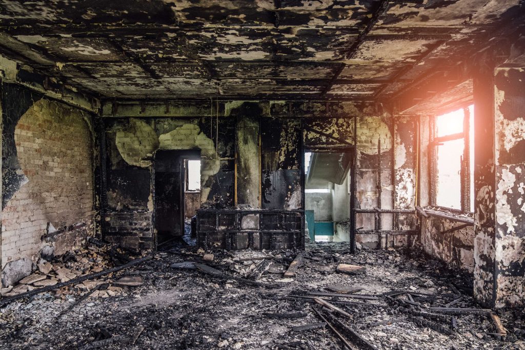 A room is completely destroyed by a fire in a Gulf Breeze home.